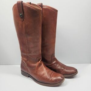 Frye Boots Womens 10 Brown Leather Knee High Riding Equestrian Pull On Low Heel